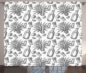 Штора ABAKUHAUS Agave Rustic, Vintage Sketch Tropical Plant, универсальная ленточная штора для гостиной с петлями и крючками, 280 x 225 см, цвет белый, цвет "коксово-серый" Abakuhaus