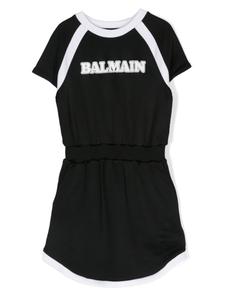 Платье с короткими рукавами и логотипом Balmain Kids, черный