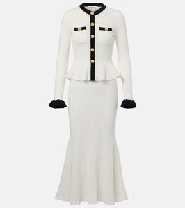 Платье миди с плетеным узором и пеплумом Self-Portrait, белый