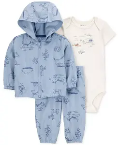 Детский набор для мальчиков Baby Boys Dog Little Character Set: кардиган с капюшоном, боди и штанишки из хлопка, комплект из 3 предметов Carter's, синий
