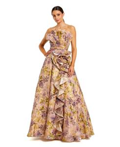 Женское вечернее платье без бретелей с цветочным жаккардовым узором Mac Duggal, Blush multi
