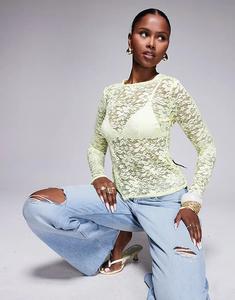 Длинный топ Missy Empire из прозрачного кружева с цветочным принтом, желтого цвета Missyempire