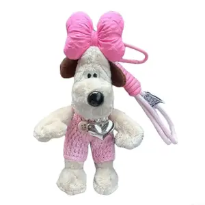 Милая плюшевая собачка-дверной упор с бантиком, высота 14см CHUNTUSHU, розовый