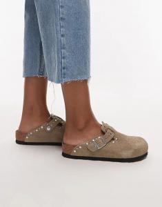 Сабо Birkenstock Boston Rivet из серо-коричневой замши