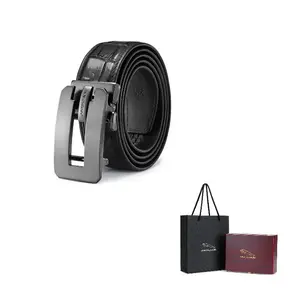 JAGUAR Мужской кожаный ремень из крокодиловой кожи деловой шириной 3.5 см, Black