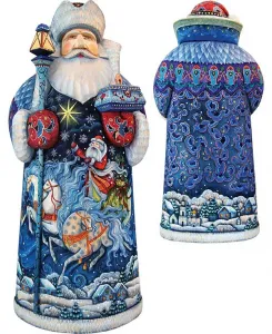 Фигурка Санта-Клауса, катающегося на санях, вырезанная из дерева и расписанная вручную G.Debrekht, multi