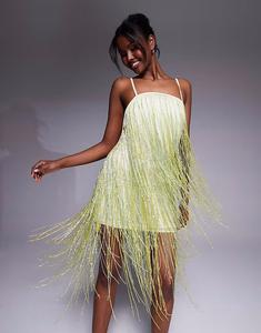 Платье-комбинация мини ASOS DESIGN бледно-желтого цвета с бахромой из бисера