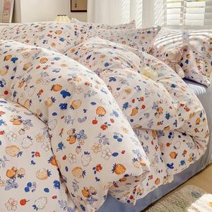 Fuanna Комплект постельного белья из 4 предметов (простыня 220 см, пододеяльник 220х240 см), 100% хлопок, цвет little strawberry, не линяет, не скатывается