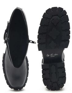 Черные кожаные байкерские ботинки на молнии с высоким берцем и пряжкой Off The Hook finchley