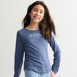Детская футболка с длинным рукавом и принтом для девочек 6-20 лет в размерах regular и plus So, No Regrets Navy