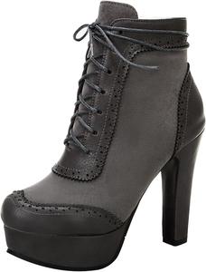 Женские ботильоны с шнуровкой на блочном каблуке, байкерские, с круглым носком Renessmi, Grey 4