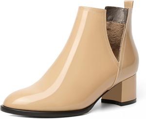 Женские ботильоны Soireelady с вырезом V, круглым носком, каблуком-кирпичиком средней высоты, короткие классические ботильоны V-образной формы для вечеринок, свадеб и отпусков, Patent Beige