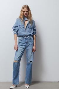 Прямые высокие джинсы H&M, синий