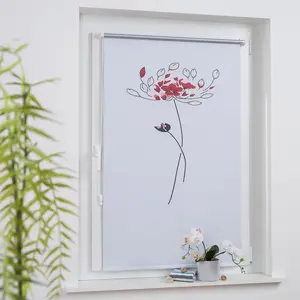 Рулонная штора с боковым управлением Druck Blume, затемняющая, энергосберегающая, без сверления, свободно подвешенная Liedeco, красный/белый