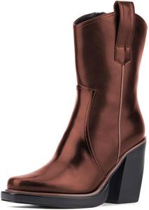 Женские модные закрытые ботильоны с круглыми носками, боковой молнией, высоким массивным каблуком, на осень и зиму, для вечеринок, западного стиля, размеры 4-16 США Wansseny, Brown