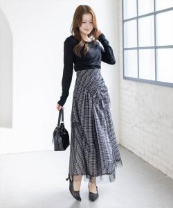 Юбка из тюля с асимметричным клетчатым узором и сборками