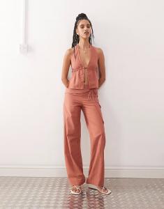 Льняные брюки Motel Cursa Sarong с накладным узором и отделкой бисером в тосканском красном цвете