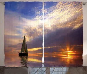 Шторы ABAKUHAUS в морском стиле, Романтический медовый месяц, универсальные ленточные шторы для гостиной с петлями и крючками, 280 x 245 см, сине-серый с оттенками бархатцев Abakuhaus