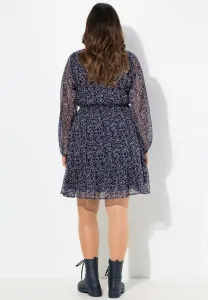 Многослойное платье-рубашка с цветочным принтом Ulla Popken, Inky Blue