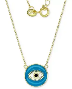 Ожерелье с подвеской от сглаза из кубического циркония и эмали, позолоченное серебро 14 карат, длина 16 дюймов + удлинитель 2 дюйма Macy'S, teal
