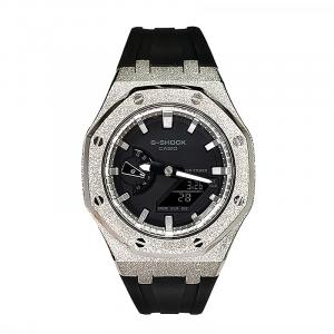 CASIO Часы Men Liquid Crystal/Analog Dual Display Series 44mm Black Watch, Frost Silver Black Sword Silver