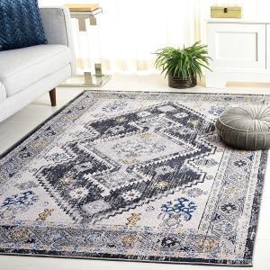 Ковер SAFAVIEH, 229 x 161 см, Odyssey Collection, Dark Grey & Blue Gold, дизайн бохо, не линяет и прост в уходе, идеален для помещений с высокой проходимостью в гостиной, спальне, столовой (ODY858G-5)