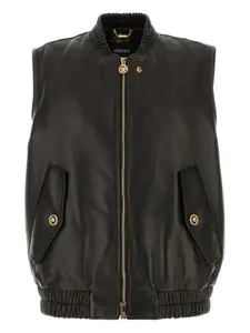 Кожаный жилет на молнии VERSACE, черный