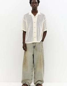 Вязаная крючком рубашка с короткими рукавами Pull&Bear цвета «бежевый»