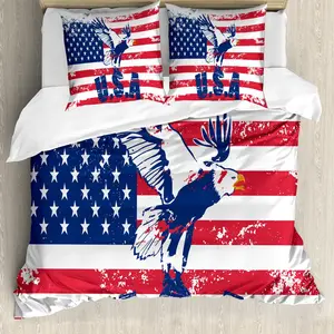 Пододеяльник ABAKUHAUS, США, с американским флагом, с защитой от клещей, подходит для аллергиков, с наволочками, 200 см x 200 см - 80 x 80 см, темно-синий, белый, красный Abakuhaus