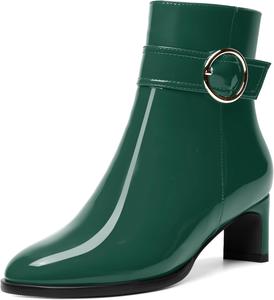 Женские ботильоны MODENCOCO с лакированной пряжкой, повседневные, для свадьбы, с молнией, с ремешком на щиколотке, с круглым носком, массивным низким каблуком 2 дюйма, Dark Green