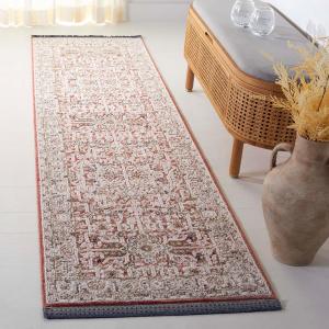 Ковер-дорожка SAFAVIEH, 67 x 244 см, Vivaldi Collection, красный и айвори, геометрический рисунок, идеален для помещений с высокой проходимостью: прихожая, кухня и ванная комната (VIV546P-28)