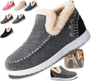 Женские зимние туфли с плюшевой подкладкой, удобные ортопедические, с поддержкой свода стопы, для прогулок на улице, классические, нескользящие, повседневные уличные ботильоны для снега Generic, Grey 10.5