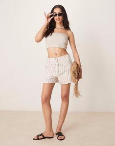 Свободные шорты в стиле «папа» из льна в натуральную волнистую полоску Asos Design