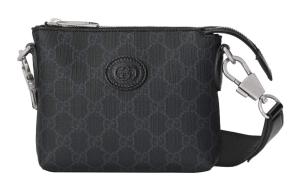 Сумка-мессенджер из холста с кожаными деталями, наплечная сумка, кросс-боди мужская черная GUCCI