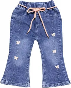 Джинсы-клеш для девочек с клубничным принтом и эластичным поясом