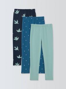 Детские леггинсы с птичками, цветами и однотонные John Lewis, Pack of 3, Cream, Blue