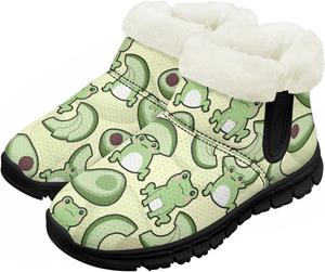 Зимние ботинки для девочек и мальчиков, ботильоны для детей, теплые с мехом, противоскользящие Pzuqiu, Avocado Frog