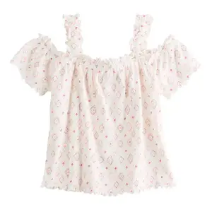 Детская и женская блузка с открытыми плечами, размеры 6-20, обычные и плюс So, цвет cream geo