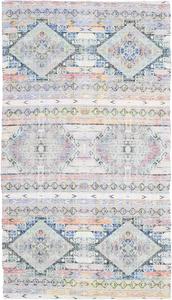 Ковер SAFAVIEH, 69 x 122 см, Saffron Collection, Cream & Blue, ручной работы, бохо-шик, потертый хлопок, идеален для помещений с высокой проходимостью: прихожая, гостиная, спальня (SFN567A)