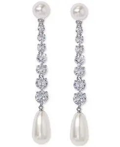 Серьги-Подвески с серебристыми кубическими цирконами и искусственным жемчугом, эксклюзивно в Macy's Eliot Danori, rhodium