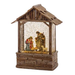 Снежный шар светодиодный Melrose International Nativity Barn, 21 см, коричневый / белый