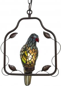 Потолочный светильник Clayre & Eef Tiffany Parrot Коричневый Синий Металл Стекло Clayre&Eef