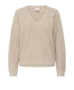 Уютный вязаный свитер меланжевого цвета овсяного оттенка Ichi, бежевый