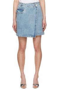 Синяя джинсовая мини-юбка с запахом Lanvin