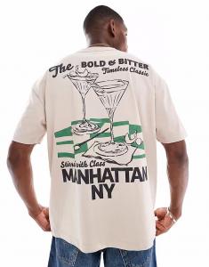 Футболка свободного кроя с городским принтом в розовом цвете Asos Design