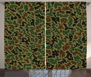 Штора ABAKUHAUS Camo Rustic с летним шероховатым узором, присборенная тесьма для спальни с петлями и крючками, 280 x 245 см, цвет хаки, зеленый, коричневый Abakuhaus