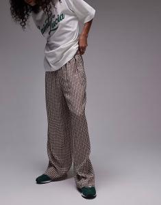 Широкие брюки в клетку из атласа с завязками на шнурке от Topshop, нейтрального цвета