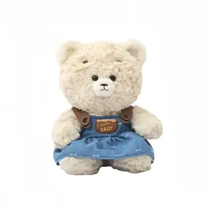 Плюшевая кукла в комбинезоне Bear Dolls высотой 25 см LALABABY, Denim Tribe Bear Apricot