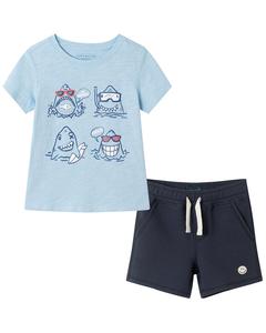 Футболка с принтом акулы и стеганые шорты Andy & Evan, синий