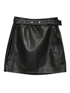 Кожаная мини-юбка с поясом Arma, черный